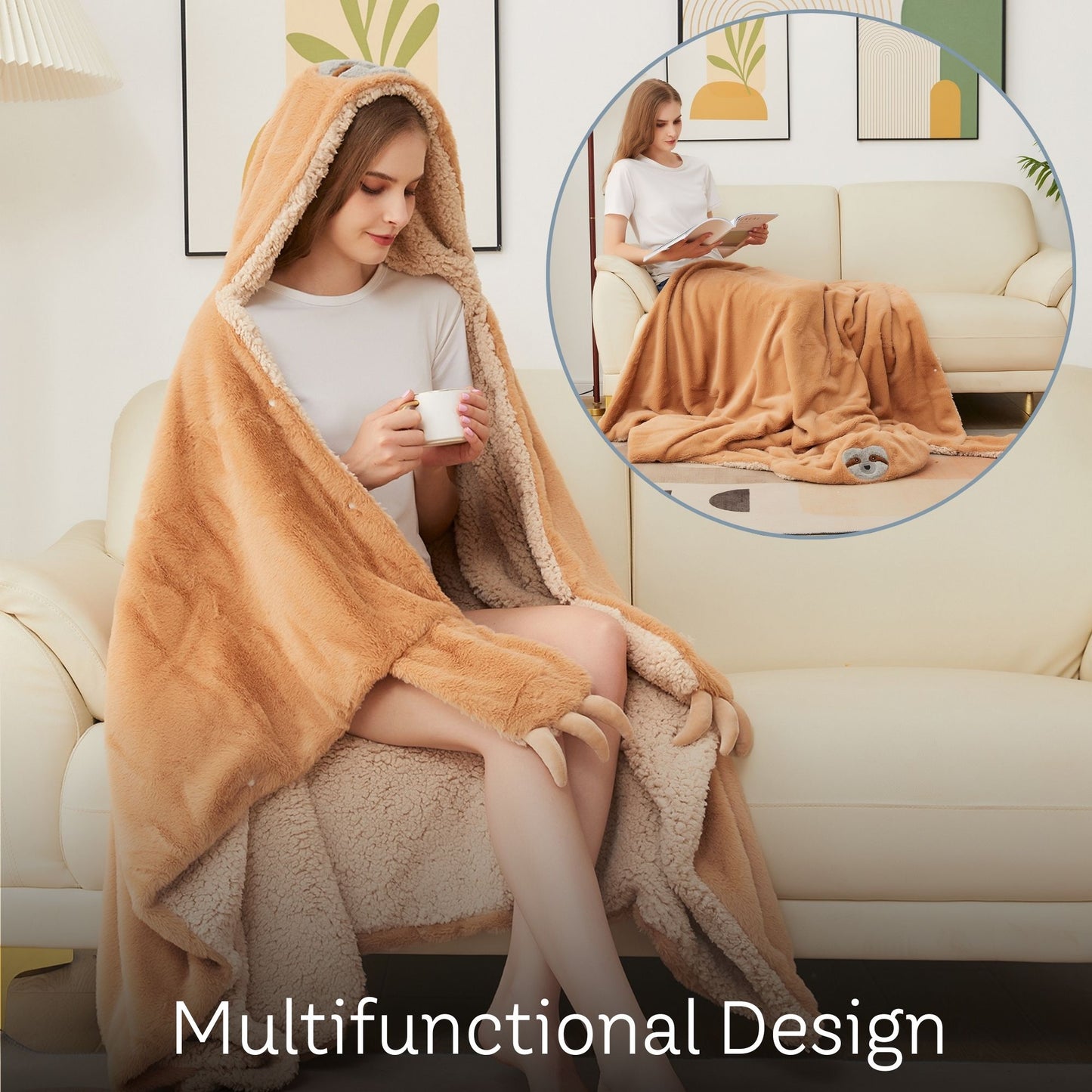 lulumaia Ultra Plush Hooded Wearable Sloth Blanket