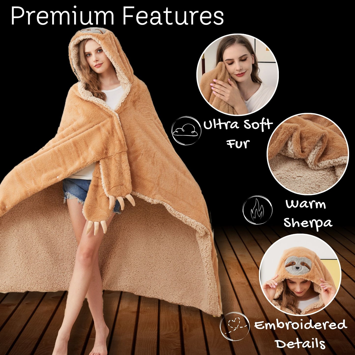 lulumaia Ultra Plush Hooded Wearable Sloth Blanket