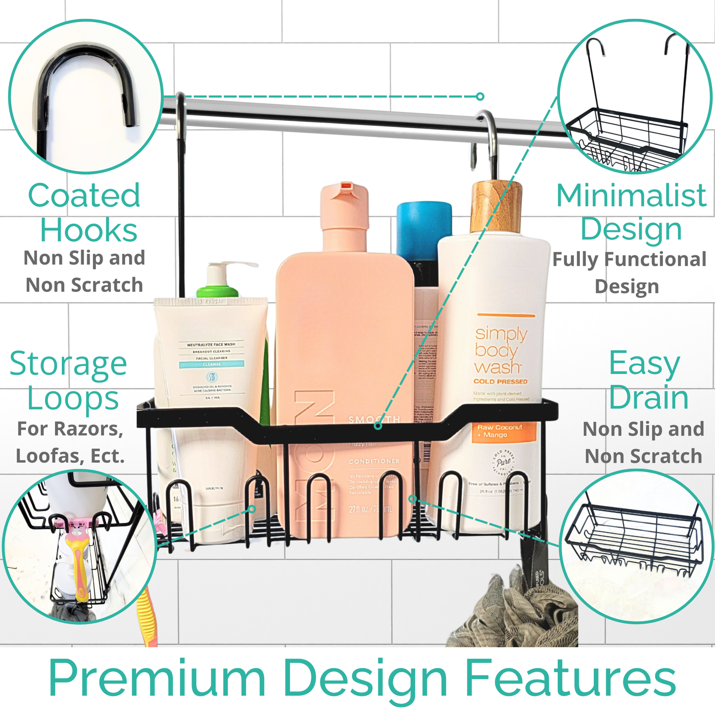 Single Tier Hanging Over the Door Shower Caddy