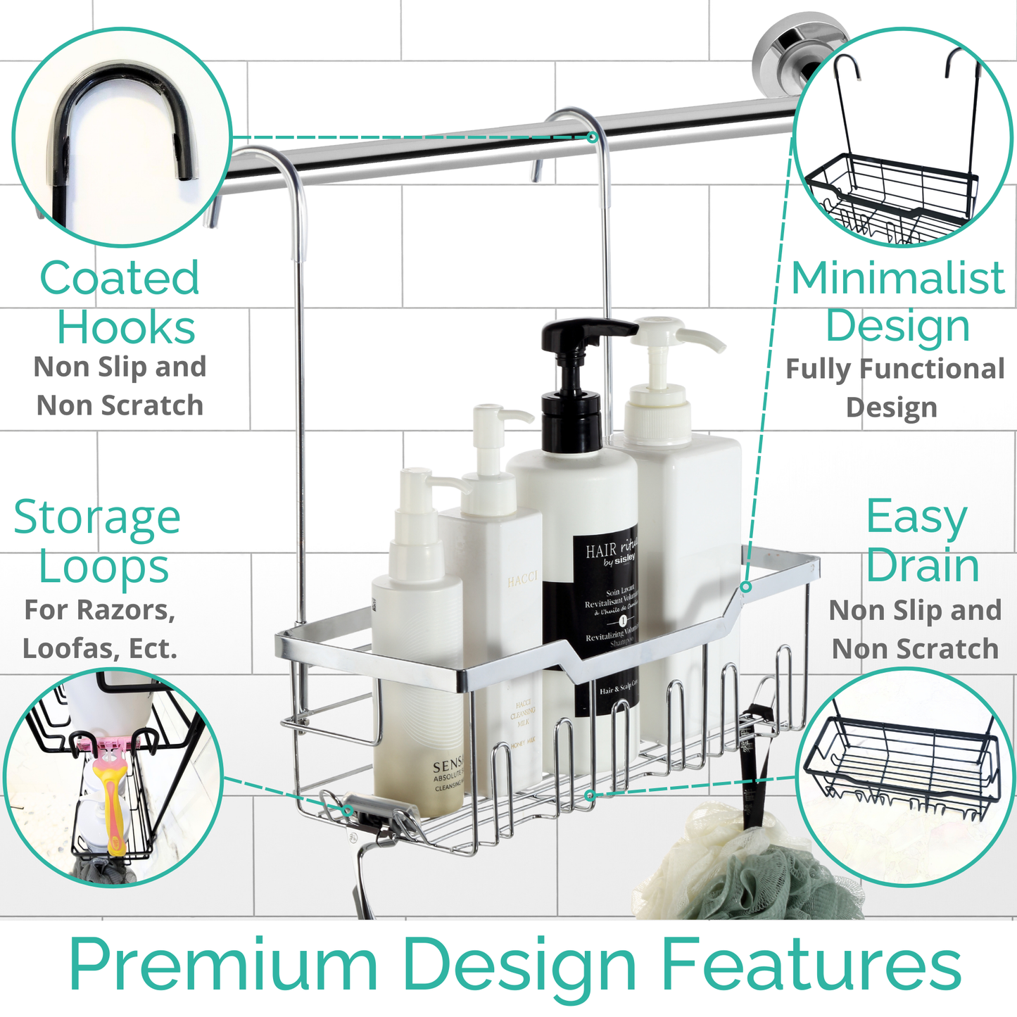 Single Tier Hanging Over the Door Shower Caddy