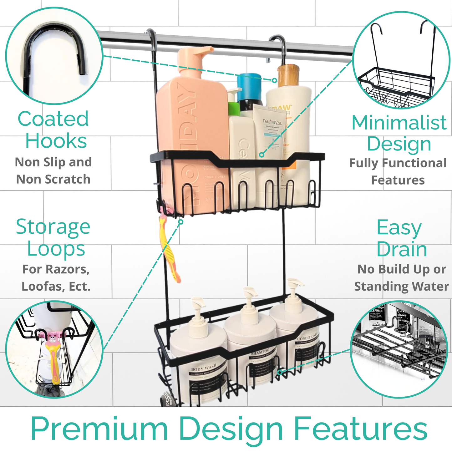 Double Tier Over the Door Hanging Shower Caddy