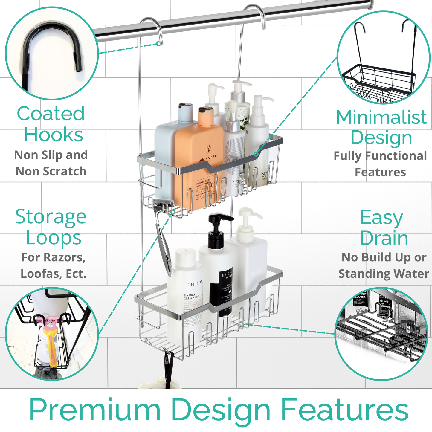 Double Tier Over the Door Hanging Shower Caddy