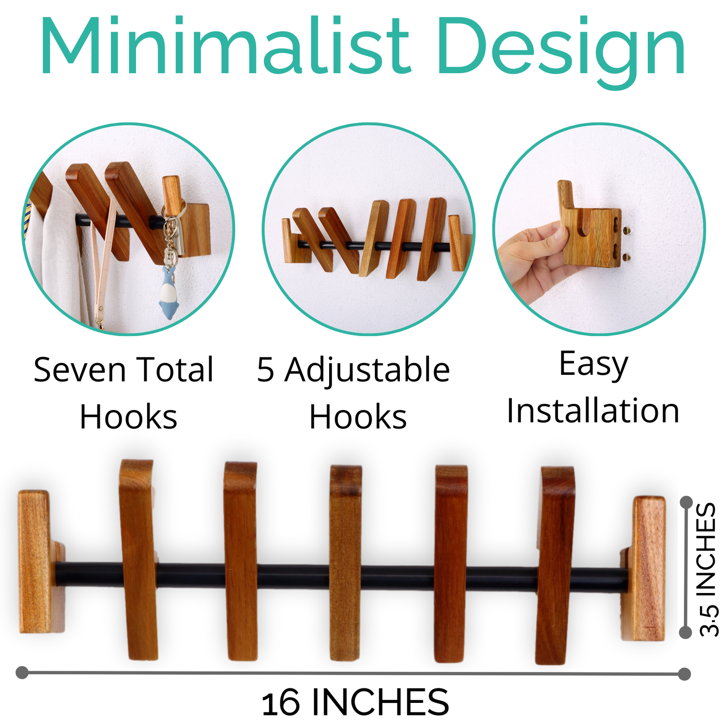 Wall Mount Coat Rack with Wooden Wall Hooks