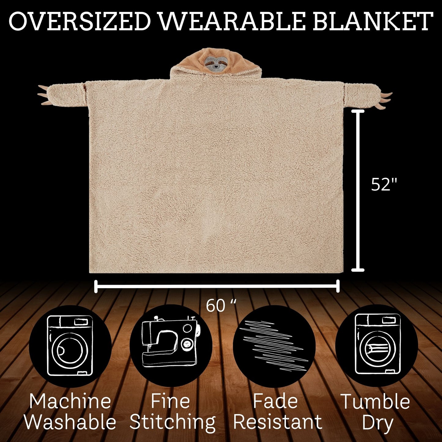 lulumaia Ultra Plush Hooded Wearable Sloth Blanket