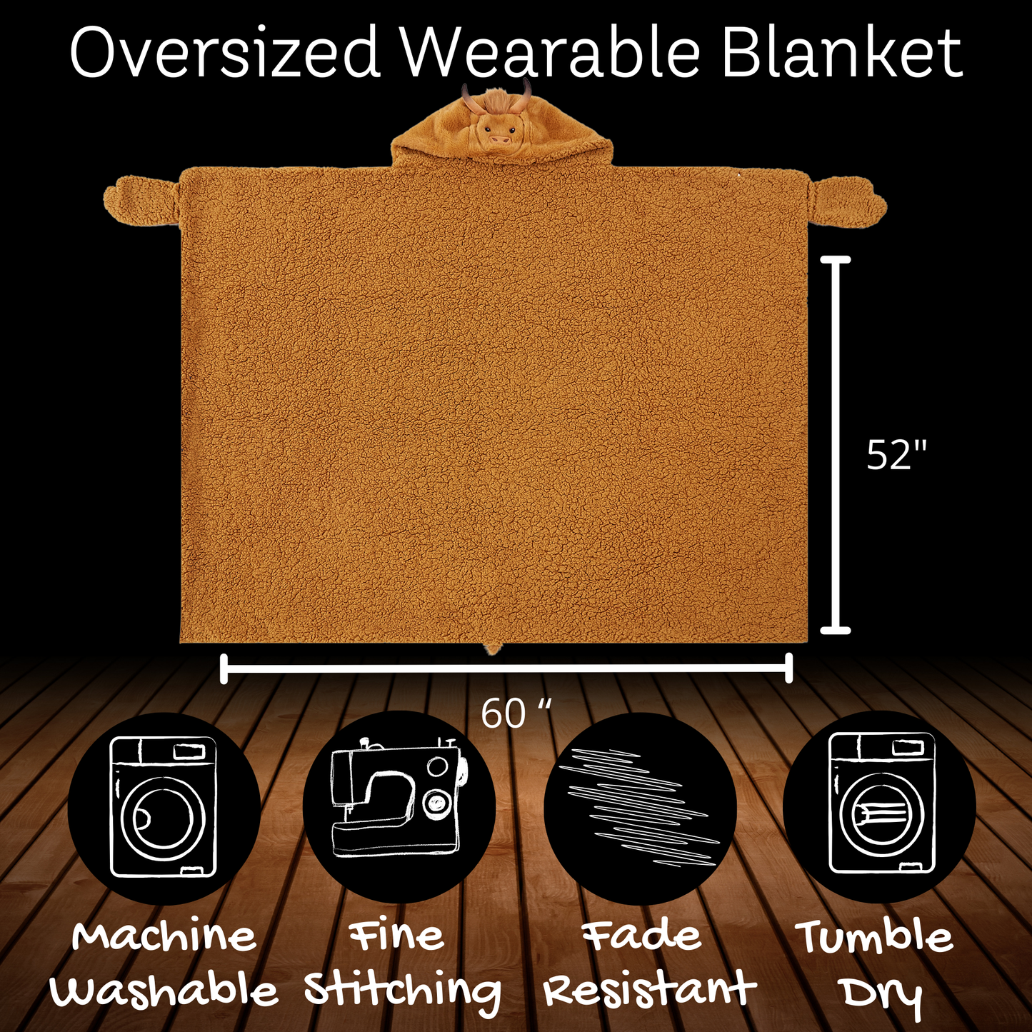 Super Soft Wearable Hooded Highland Cow Blanket