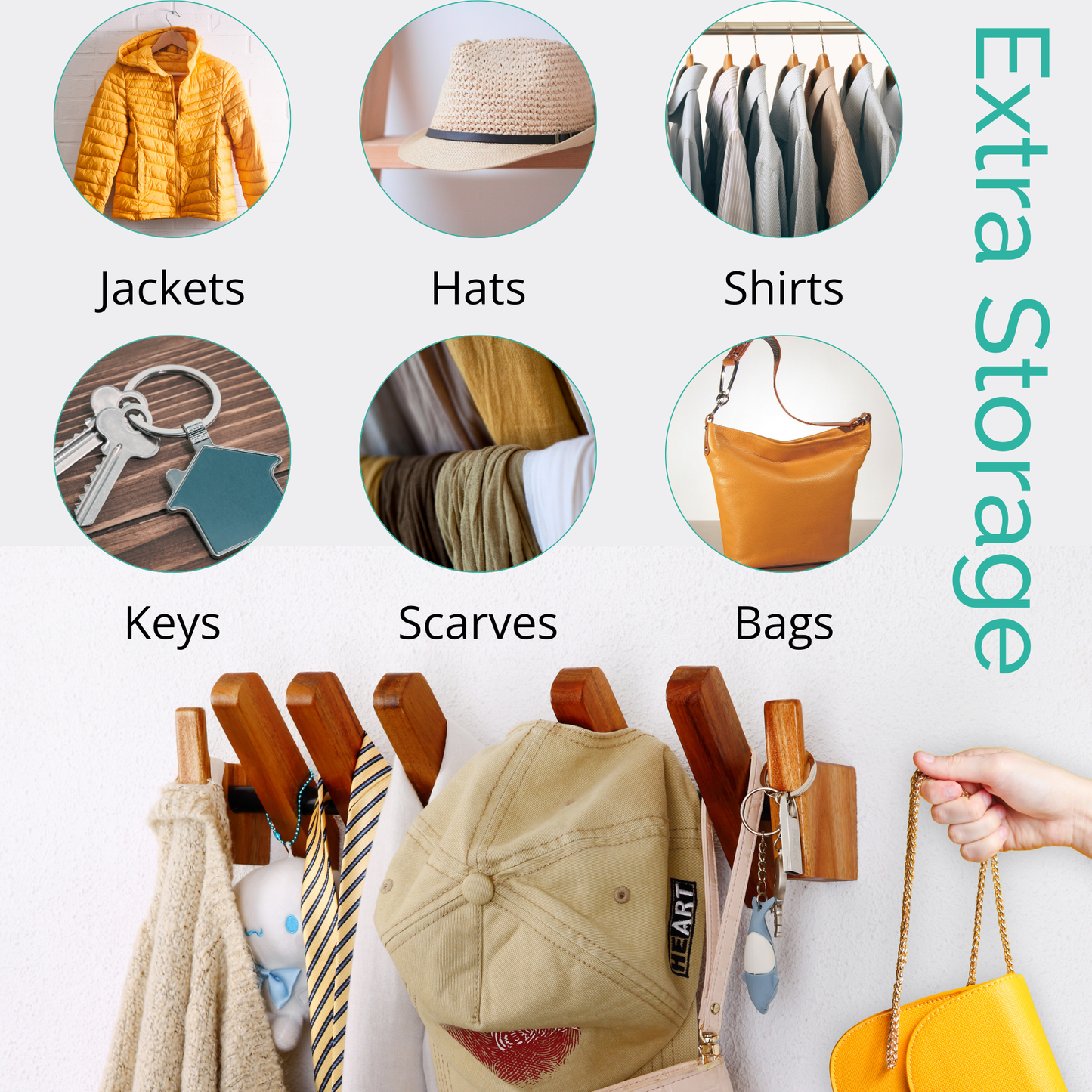 Wall Mount Coat Rack with Wooden Wall Hooks