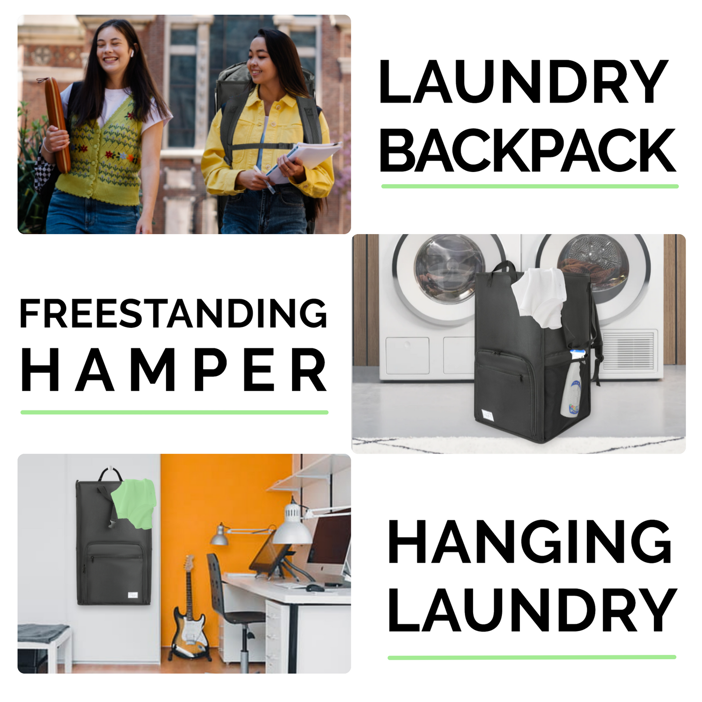 Laundry Backpack Hamper - College Dorm Room and Small Apartment Essential